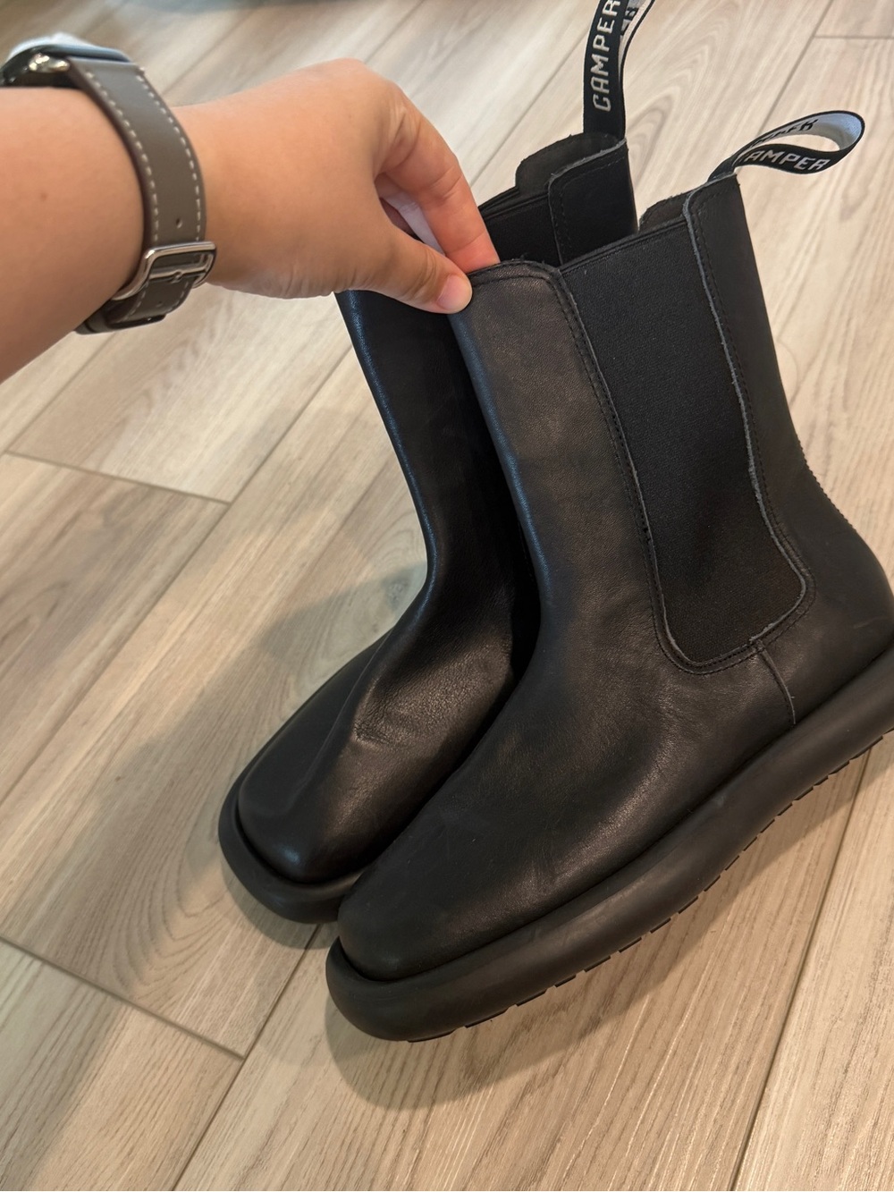 Camper Black Leather Slip-On Chelsea Ankle Boots